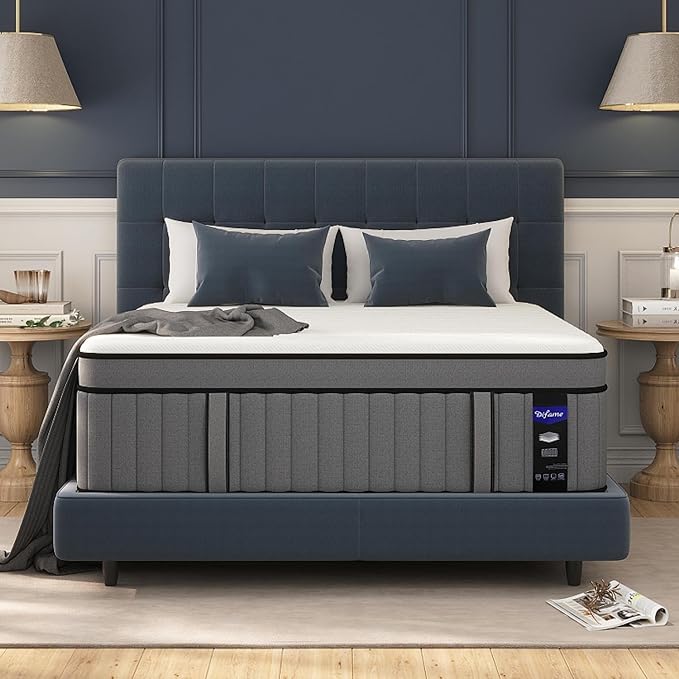 DIFAME Queen Size Mattress,14 inch Queen Mattress in a Box,Hybrid Mattresses with Gel Memory Foam & Pocket Springs, Pressure Relief, Cooling, Enhanced Edge Support,Firm