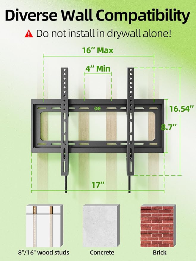 USX Mount UL Listed TV Mount Low Profile for Most 26-60" Flat Screen LED, LCD, Curved TVs, TV Wall Mount Bracket Tilt VESA 400x400mm- Up to 99lbs, Quick Lock and Release to Mounts on 12" 16" Stud
