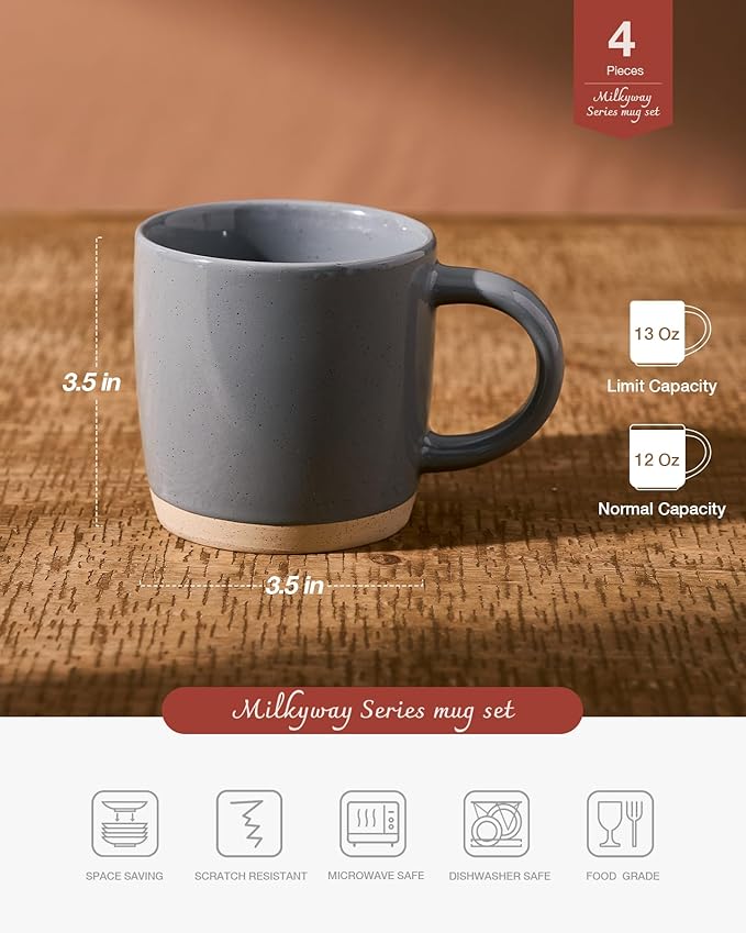 famiware Coffee Mugs for 4, 13 oz Mug Set, Drinking Cup with Handle for Coffee, Tea, Cocoa, Milk, Milkyway serise, Dark Gray
