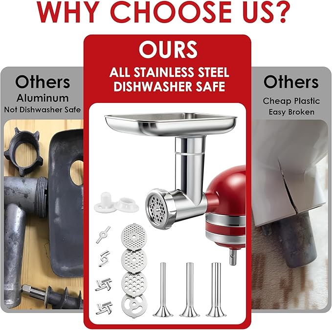 Ezato Stainless Steel Meat Grinder Attachment for KitchenAid Stand Mixers