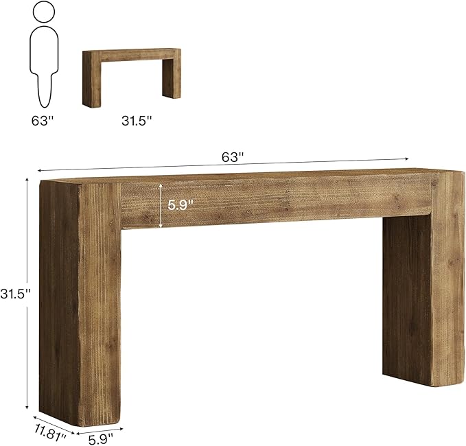 Tribesigns Title 63-Inch Solid Wood Console Sofa Table, Farmhouse Long Entryway Table Behind Couch for Living Room, Entrance, Hallway, Foyer, Easy Assembly (Light Brown)