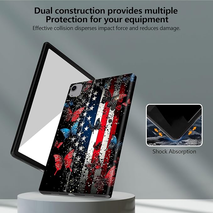 for iPad Air 13 Inch Case (M3/M2-2025/2024 Release) Slim iPad 13 Protective Case with Stand Hard Back Shell for iPad Air 13 Auto Wake/Sleep 1776 American Flag with Bullets
