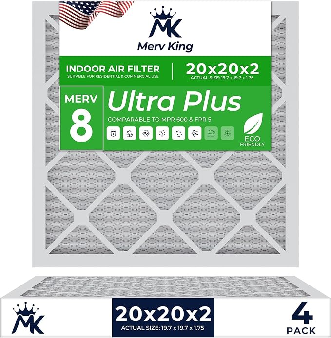MervKing 20x20x2 Air Filter Actual Size: 19.7" x 19.7" x 1.75" MERV 8 MPR