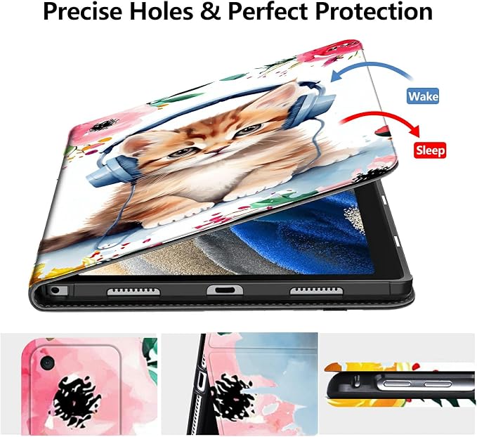 Case for Fire 7 2019/2017/2015Black Cat Purple Roses | DIGTIALL Slim Cover for Fire 7 Tablet 9th/7th/5th Gen 7.0 Folding Stand Protective Case Auto Sleep/Wake Smart Shell