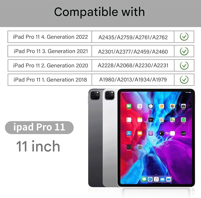 Hybrid Case for iPad Pro 11 Inch 4th/3rd/2nd Generation (2022/2021/2020) with Pencil Holder 2 in 1 Detachable Cover with Clear Transparent Back Shell Support 2nd Gen Pencil Charging Black