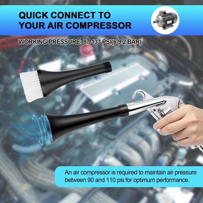 2 Nozzles Air Cleaning Gun, Dry Cleaning Gun Quickly Blasts Dust, Dirt and Grime from Surface, Dryer Air Blow Gun Works with Air Compressor, Car Detailing Tool for Interiors Exteriors Deeply Cleaning