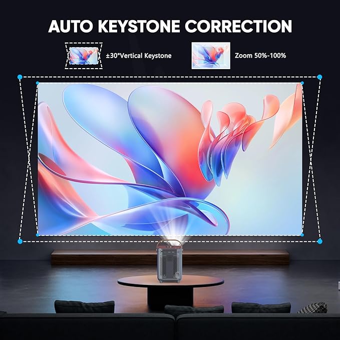 【Electric Focus & Auto Keystone】TMY Portable Projector with WiFi and Bluetooth, 1080P Projector with Zoom, Movie Projector for Phone/Laptop/TV Stick/HDMI/USB, Mini Projector for Bedroom or Outdoor