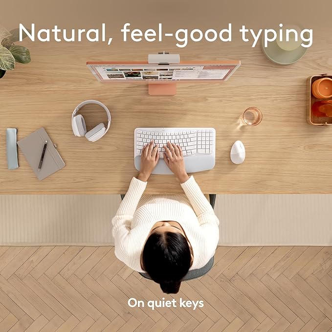 Logitech Wave Keys for Mac, Wireless Ergonomic Keyboard with Cushioned Palm Rest, Comfortable Natural Typing, Bluetooth Keyboard, Easy-Switch, Optimized for Mac, Apple, iPad - Off White(Renewed)