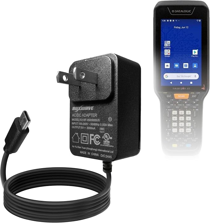 BoxWave Charger Compatible with Datalogic Skorpio X5 - Wall Charger Direct (15W) Rapid Charge Your Device with Built-in 3ft Cable