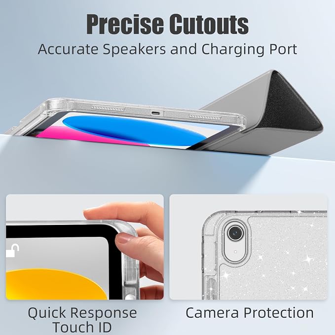 Akkerds for iPad 10th Generation Case 10.9 Inch 2024 - for iPad (A16) 11th Gen Case 11 Inch 2025 with Pencil Holder - Slim Trifold Stand Protective Cover with Crystal Clear Back - Gray