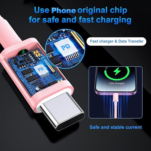 Dayaoncy 20W USB C Wall Charger with 10FT USB C Cable Fast Charging Compatible with iPhone 14/13/12/11 Pink