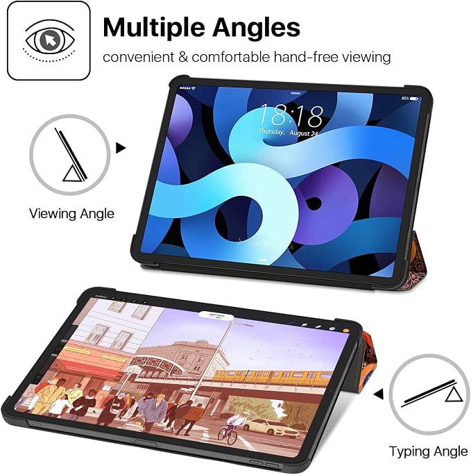 TNP Cover Case for iPad Air 11 Inch M2 6th 2024 5th 4th Generation(2022 2020) - 10.9 Almond Blossom Case with Pencil Holder for 2nd Gen Apple Pencil - Protective Cover with Trifold Stand