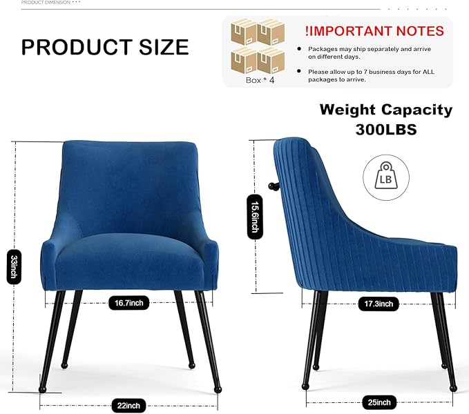 Velvet Dining Chairs Set of 8,Blue Upholstered Living Room Chairs with Black Metal Legs, Modern Tufted Accent Chairs for Living Room, Study Room, Kitchen