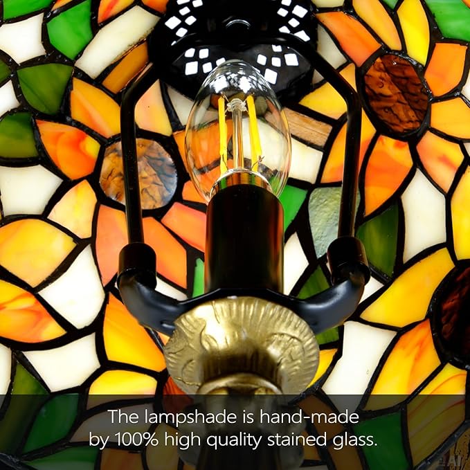 Vibrant Sunflower Tiffany Style Table Lamp,Handcrafted Stained Glass Lamps for Living Room, Bedroom Decor,8-Inch Small Tiffany Lamp with LED Bulb