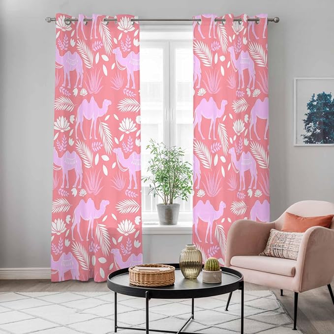 2 Panel Kitchen Cafe Curtains, Desert Camel Sunlight Filtering Nature Air