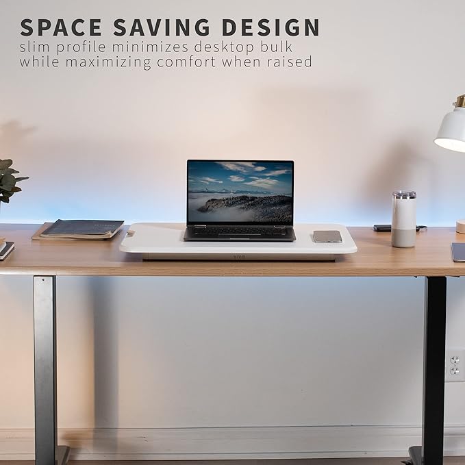 VIVO Ultra-Slim Single Top Height Adjustable Standing Desk Riser, Compact Sit Stand Desktop Converter for Monitor or Laptop, White, DESK-V001JW
