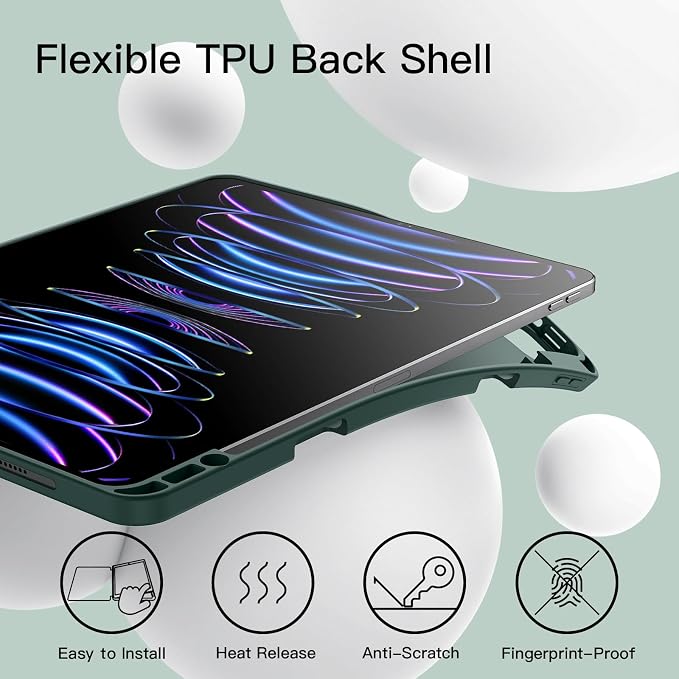 JETech Case Cover for iPad Pro 12.9 6th/5th Gen (2022/2021) Black | Soft TPU Protection Pencil Holder Tri-Fold Stand Pencil Charging Support Shockproof Lightweight Design Auto Wake/Sleep