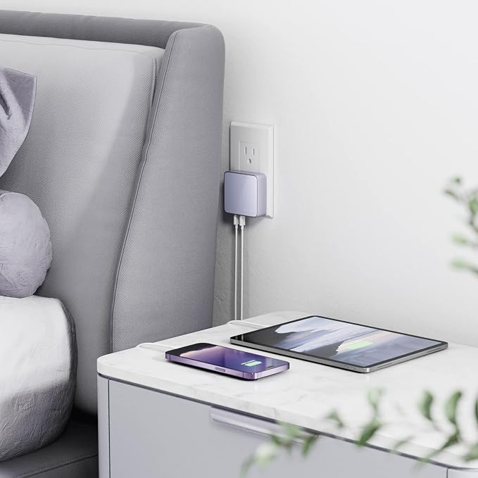 Nekmit USB C Charger Fast Thin Flat 52W 4-Port Wall Charger with Two 20W Power Delivery and 2 USB Port for iPhone 14/14 Pro/14 Pro Max Galaxy Pixel iPad Pro AirPods Pro and More Upgraded