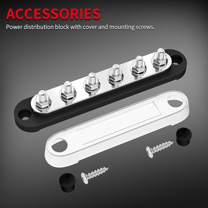 DAIERTEK Marine Bus Bar 12V 6 x 1/4" (M6) Terminal Studs 12 Volt Bus Bar Power Distribution Block with Cover Max 300V AC 48V DC Positive & Negative Battery Terminal Block for Automotive Car Boat