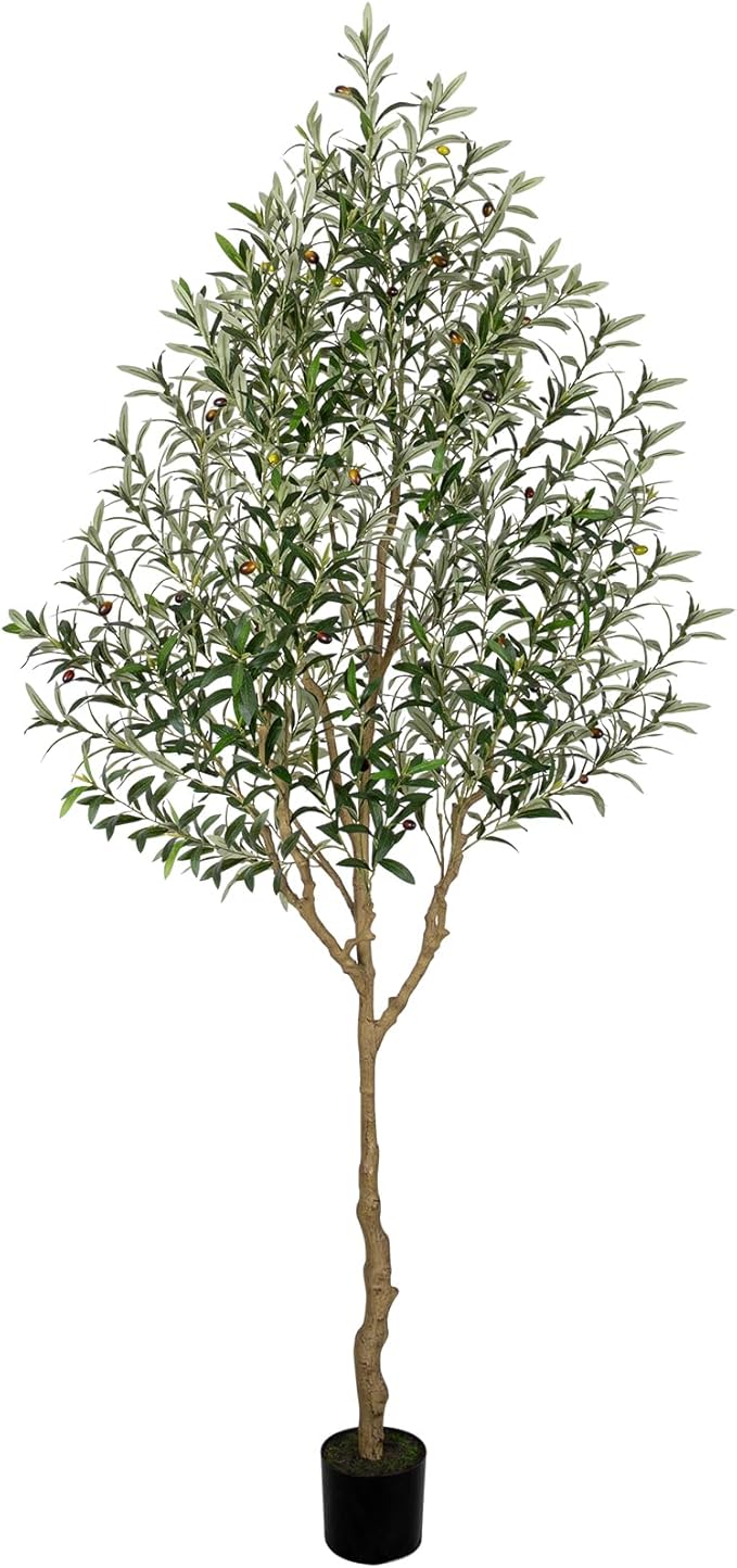 8FT Olive Tree Artificial Indoor, 96in Tall Faux Olive Tree with Pot, Fake Potted Tree with Fruits for Home Office Decor