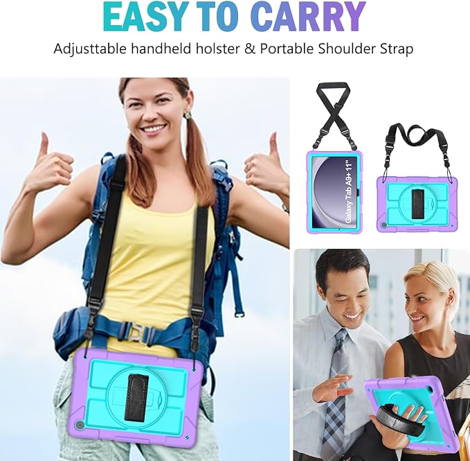 BMOUO for Samsung Galaxy Tab A9+ Plus Case 11 2023 (SM-X210/X216/X218) Shockproof Galaxy Tab A9 Plus Case with Rotating Stand and Hand/Shoulder Strap Black