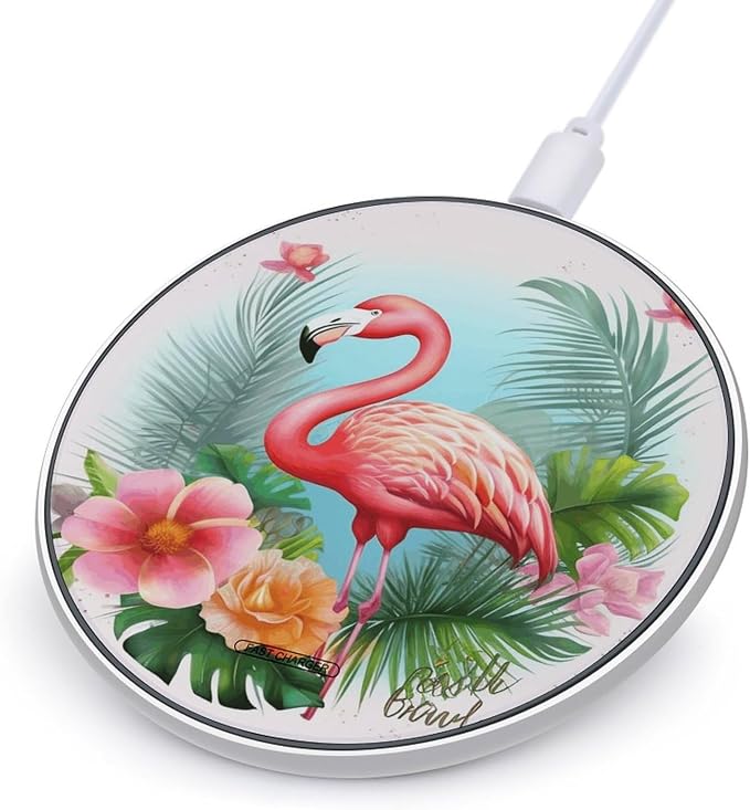 Tropical Flamingo Wireless Charger Fast Charging Pad | Anti-Slip Qi Certified Wireless Charging Pad for All Phones with Wireless Charging Function for Home Office Travel