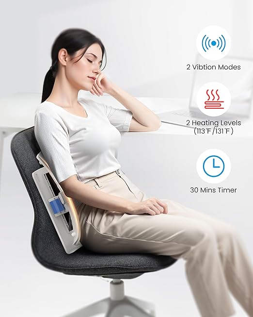 COMFIER Heated Lumbar Support Pillow with Vibration Massage, Back Support Cushion for Office Chair, Graphene Heating Chair Back Massager for Car Gaming Chair, Adjustable Height Up to 18.1 Inches