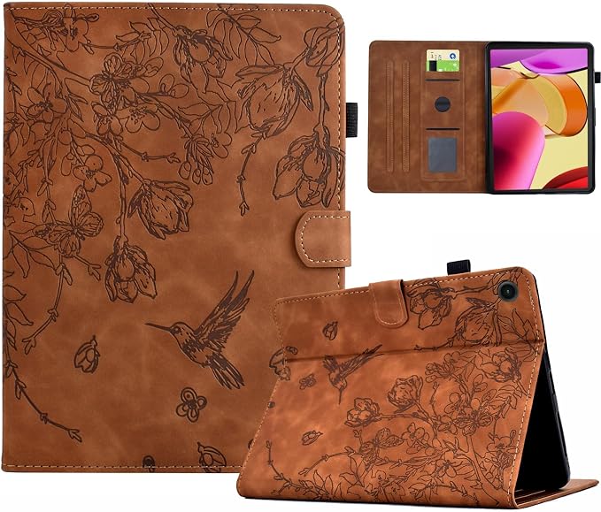Kindle Fire Max 11 Case 13th Generation 2023 Release Fire Max 11 Tablet Case Embossed Suede Leather Folio Stand Cover with Auto Wake/Sleep &amp Card Slot &amp Pen Holder Brown Bird Flower Embossi