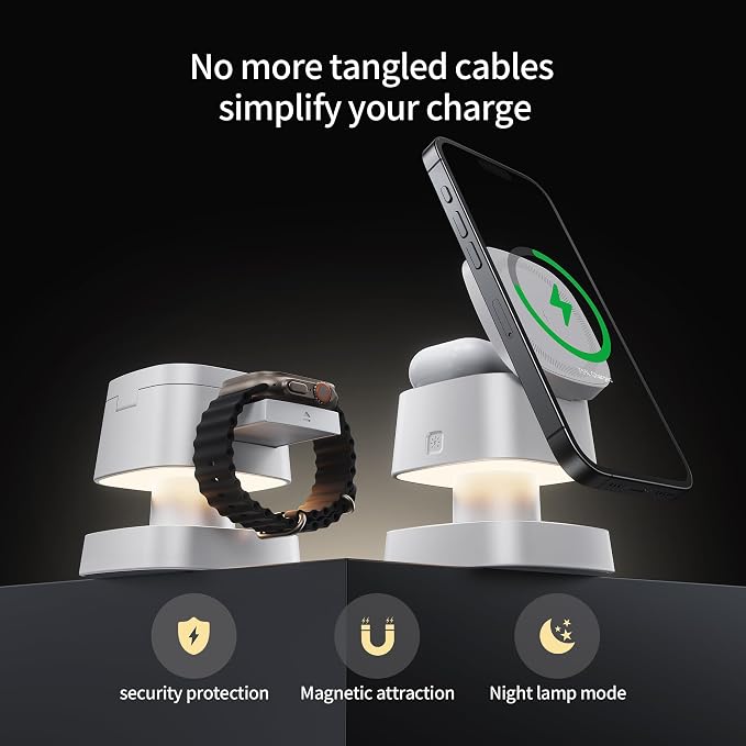 4 in 1 Magnetic Wireless Charging Station15W Fast Charging with Night Light for MagSafe Charger Stand3 in 1 Wireless Charger for iPhone 17/16/15/14/13 Pro MaxApple Watch &amp AirPodsSand Gold