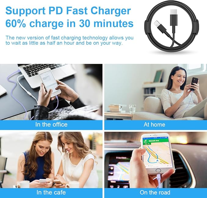 iPhone Charger Fast Charging 3+3Pack 20W USB C Charger with Lightning Cable | For iPhone 14/13/12/11/Pro/Pro Max/Mini/Xs Max/XR/X iPad