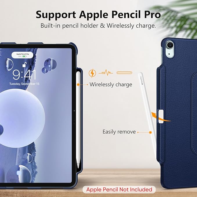 Fintie Rotating Case for iPad Air 13-inch M4/M3/M2 (2026/2025/2024) | 360° Swivel Stand Landscape &amp Portrait Viewing Shockproof Protective Cover Pencil Holder Auto Sleep/Wake Black