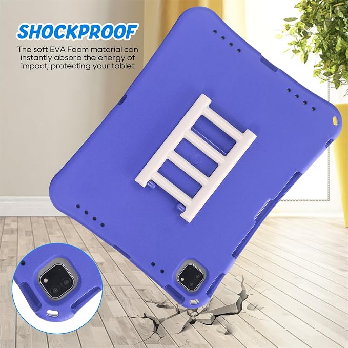 Kids Case for iPad Air 13 (2026/2025/2024) M4/M3/M2 &amp iPad Pro 13 2024 &amp iPad Pro 12.9 Cover 6th/5th/4th/3rd Gen (2022/2021/2020/2018) DIY Figures EVA Rubber Handle Stand Shockproof Bumper