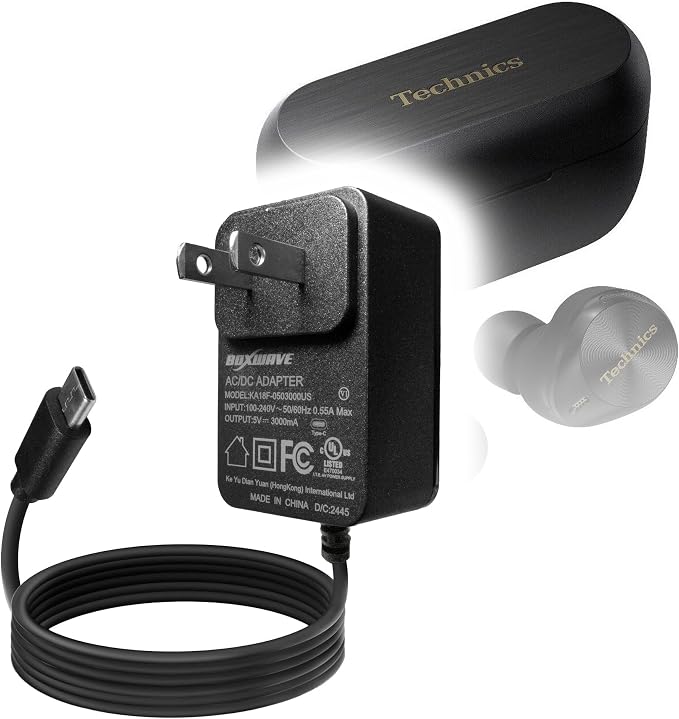 BoxWave Charger Compatible with Technics EAH-AZ80 - Wall Charger Direct (15W) Rapid Charge Your Device with Built-in 3ft Cable