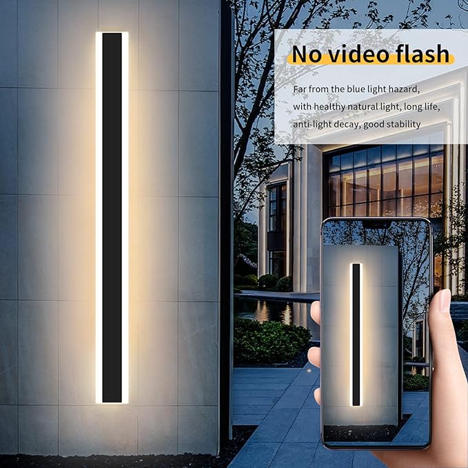 Modern 70.8inch Outdoor Wall Light, 3000k/4500k/6000k 3 Color Change Black Exterior Light Fixtures Wall Mount, Ip65 Waterproof Modern Porch Lights Non-Dimmable, Long Linear Outside Lighting Hard-Wired