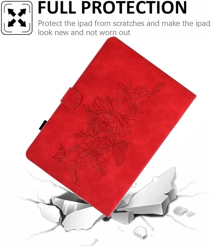 Case for Samsung Galaxy Tab A9 8.7 Inch 2023 (SM-X110/X115/X117) Suede Embossed Flower Flip Stand Protective Shell with Pen Holder &amp Card Slot No Smart Auto Wake/Sleep Function Brown