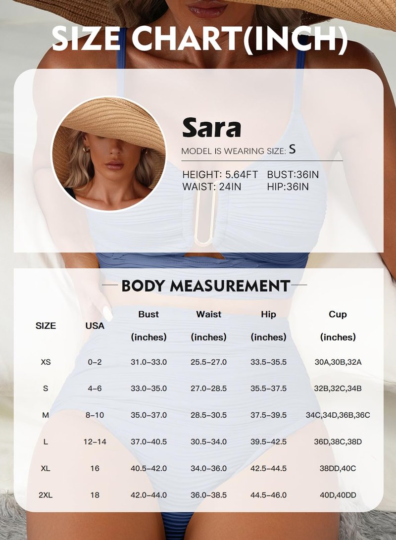 Herseas Women Two Pieces Textured Ruched Bikini Set Push Up V-Wired Cutout Bathing Suits 2026 High Waisted Spaghetti Straps Swim Suit Cute Swimwear for Teens Sky Blue Small