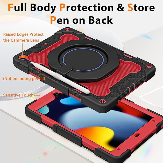 for iPad 9th 8th 7th Generation Case(iPad 10.2 inch) for Kids | 15ft Drop Protection Rugged with 360 Kickstand Handle Shoulder Strap，HD Screen Protector，Shockproof (2021/2020/2019 Release)