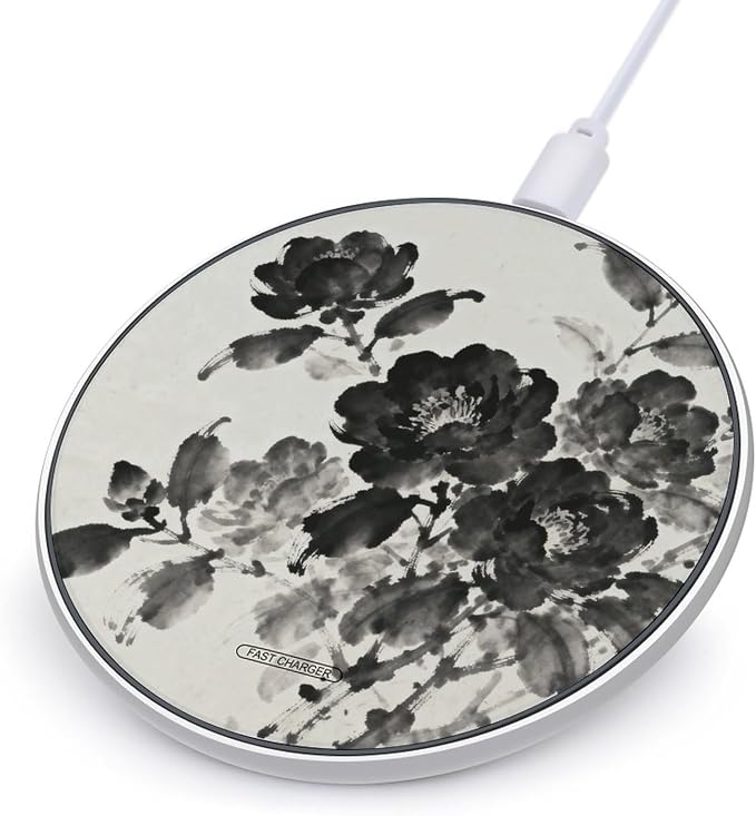Black Floral Wireless Charger Magnetic Phone Induction Charger 10w Fast Wireless Charging Station Compatible with iPhone 17 16 15 14 13 12 Pro Max Samsung Galaxy S25 S24 S23