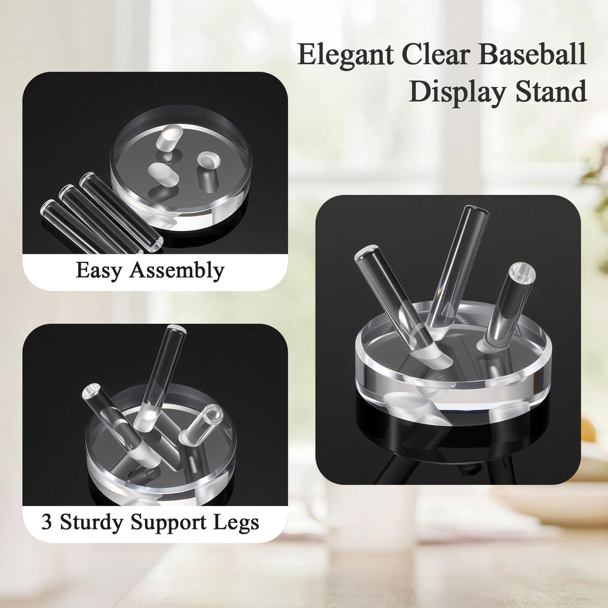 GUSHBIN Acrylic Softball Display Pedestal Sphere Stand with Round Holder for Baseball Tennis Golf Clear Rock Holder for Fossil Minerals, Small