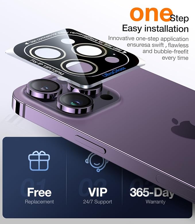 UltraGlass for iPhone 16 Pro Max/16 Pro Camera Lens Protector [NO.1 Military Grade Shatterproof] iPhone 16 Pro Max Camera Protector 16 Pro Lens Cover [Longest Durable] Easy Install Black Titanium