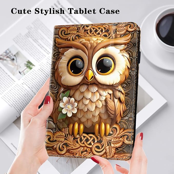 Case for Samsung Galaxy Tab A11 Plus/ A9 Plus 11 Inch PU Leather Tablet Cases Flip Folio Multi-Angle Viewing Stand Protective Cover with Card Slots - Brown Owl
