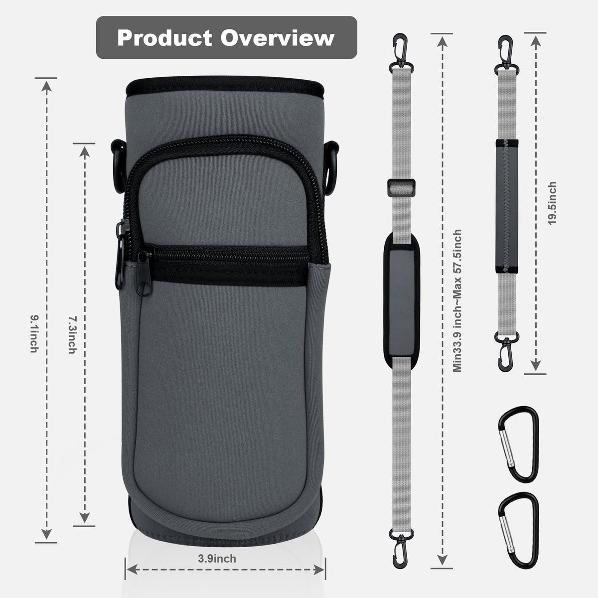 Crossbody Water Bottle Holder with Strap, Phone Pocket(Gray, 32, Ounces)