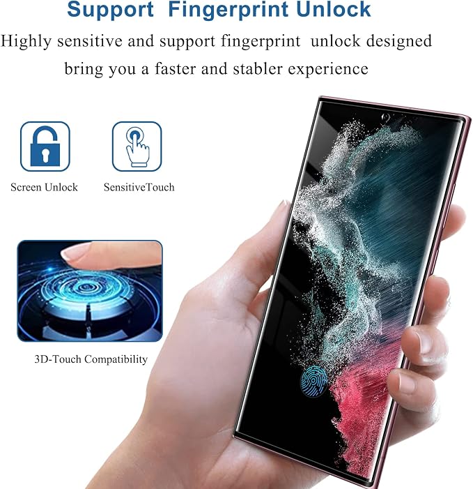 YWXTW [2 Pack] Privacy Screen Protector for Samsung Galaxy S22 Ultra 5G | Support Fingerprint Unlock Anti-Spy 9H Hardness Tempered Glass Film Anti-Scratch with Easy Install Frame Case Friendly