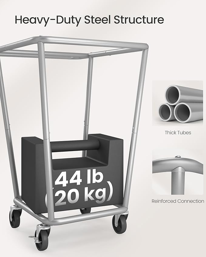 SONGMICS Laundry Basket with Wheels, 34.3 Gallons (130 L) Rolling Laundry Hamper with Removable Bag, Heavy-Duty Steel Frame, Cream White URLS008W01