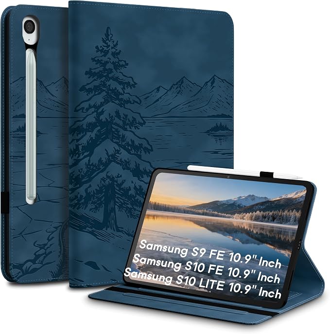 Galaxy Tab S10 Lite / S10 FE / S9 FE Case(10.9 Inch) Frozen Lake Premium Leather with Soft-Touch Feel Built-in Card Slots Adjustable Kickstand Slim and Lightweight ICY Blue