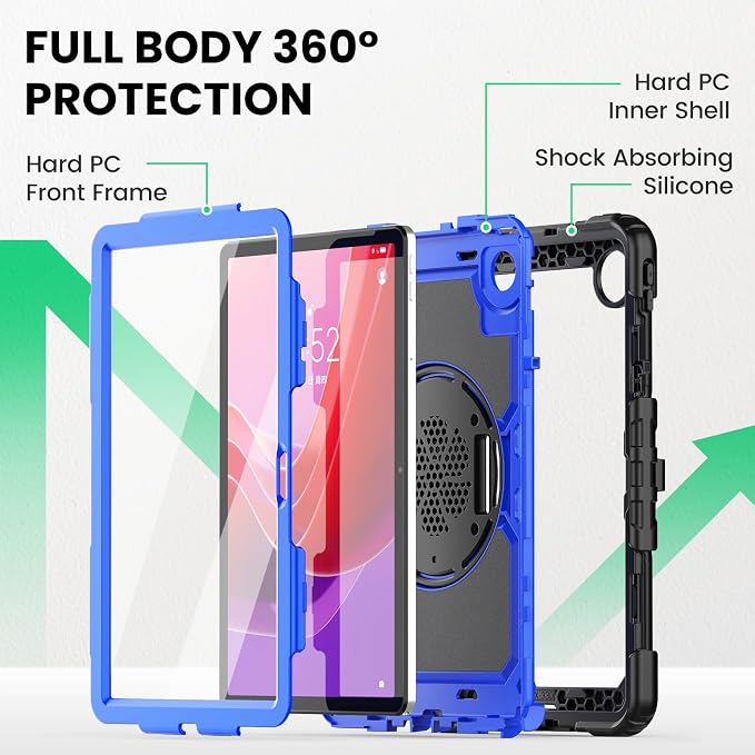 SEYMAC Case for Lenovo Tab M11/K11 11 Inch Black | Heavy Duty Shockproof Protective Built-in Screen Protector 360° Rotating Stand Hand/Shoulder Strap