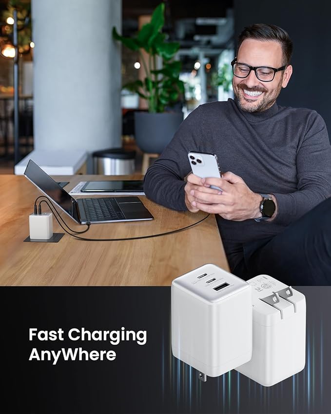 100W USB C Wall Charger 3-Port PPS PD 3.0 Compact Foldable Wall Charger Block Fast Power Adapter for MacBook Pro/Air Dell XPS iPad Pro iPhone 17/16/15 Galaxy S25/S24 (Black)