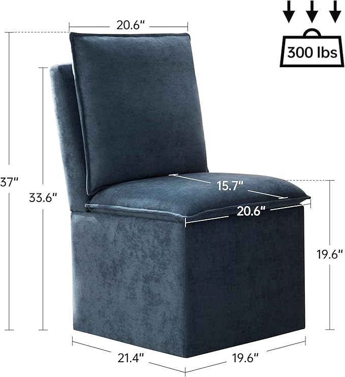 VKNOW Upholstered Dining Chairs Set of 2, Modern Rolling Chairs with Storage and Wheels, Linen Armless Chair with Cushion and Backrest, Dining Room Chairs for Living Room Kitchen Bedroom, Nav