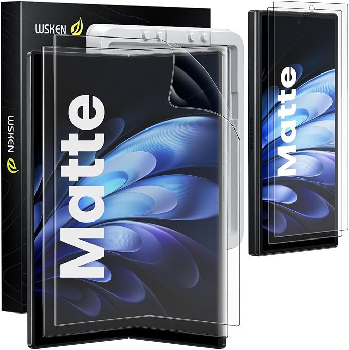 WSKEN Matte Screen Protector for Samsung Galaxy Z Fold 8 Ultra/Z Fold 7 | Anti-Glare Anti-Fingerprint Smooth as Silk Inside Flexible TPU Film + Front Tempered Glass With Auto Fit Case 2 Pack