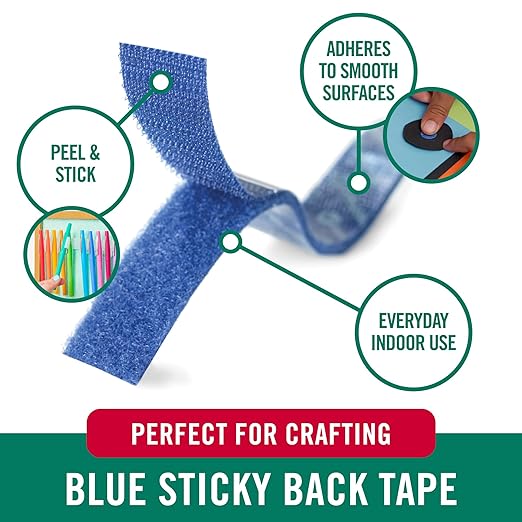 VELCRO Brand Colors | Blue Sticky Back Tape | 10ft Roll with Adhesive, Cut Strips to Length | Mount Classroom Décor, Create Seasonal Craft Projects | Organize Home or Office